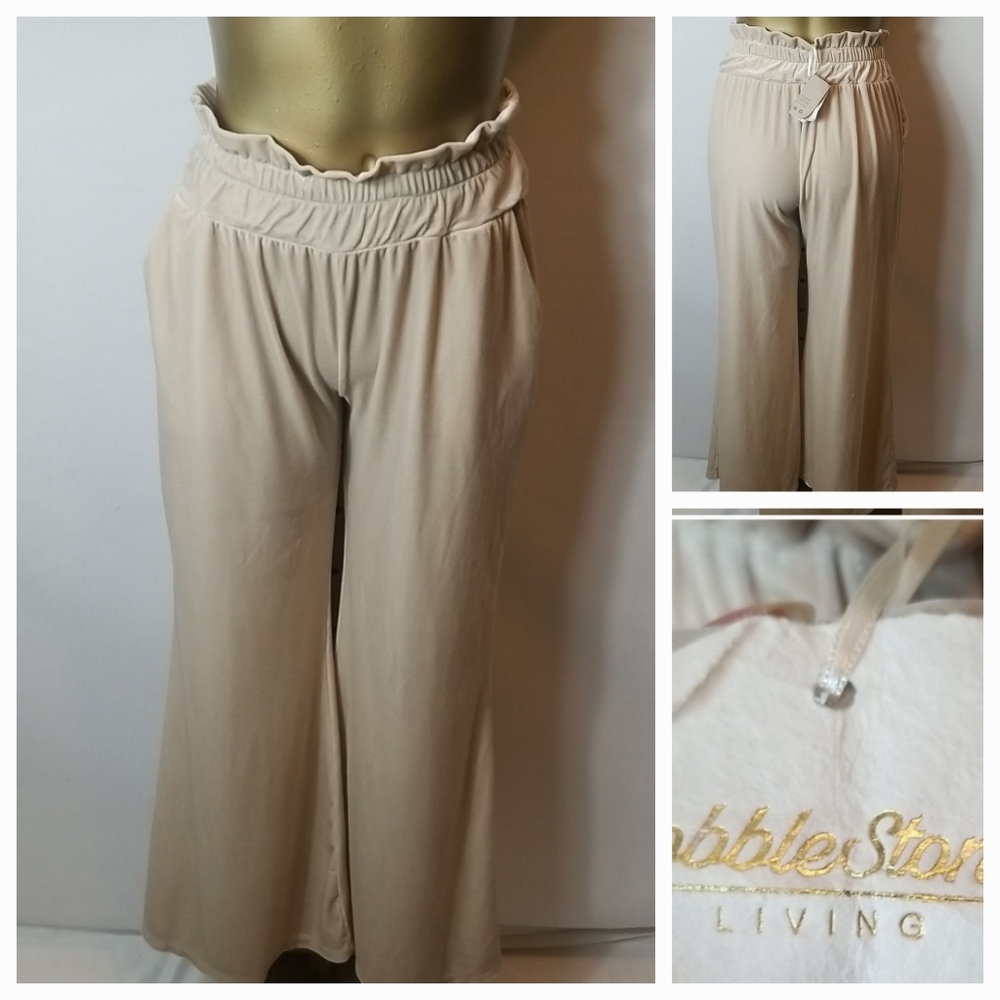 COBBLESTONE LIVING LIGHT TAUPE COLOR VELVET WIDE LEGGEDLOUNGE PANTS WITH…